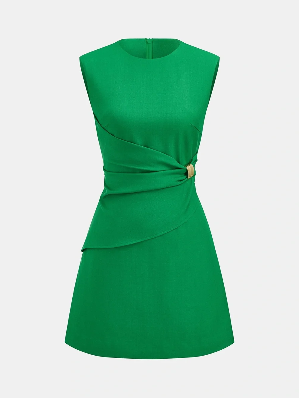 Commense Green Sleeveless Draped Waist Mini Dress